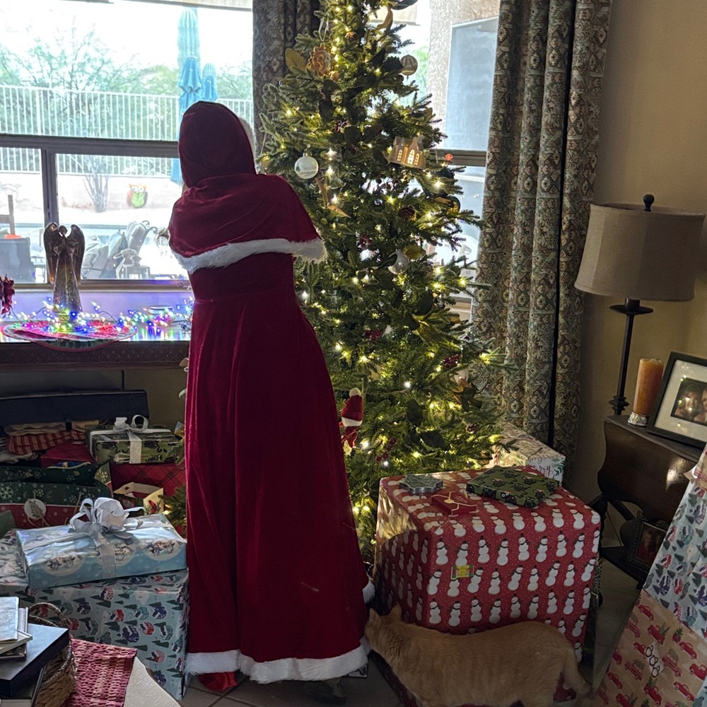 Elegant Red Holiday Dress and Hooded Cloak